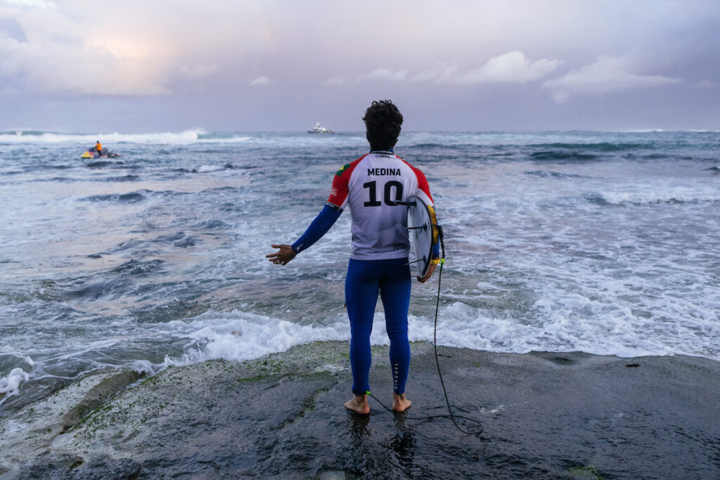 MARGARET RIVER, WESTERN AUSTRALIA, AUSTRALIA - APRIL 28: Three-time WSL Champion Gabriel Medina of Brazil prior to surfing in Heat 1 of the Quarterfinals at the Western Australia Margaret River Pro on April 28, 2023 at Margaret River, Western Australia, Australia. (Photo by Cait Miers/World Surf League)