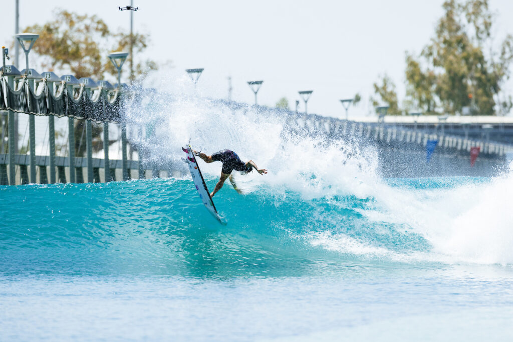 LEMOORE, CALIFORNIA - MAY 28: Three-time WSL Champion Gabriel Medina of Brazil surfs in Heat 3 of the Quarterfinals at the Surf Ranch Pro on May 28, 2023 at Lemoore, California. (Photo by Pat Nolan/World Surf League)