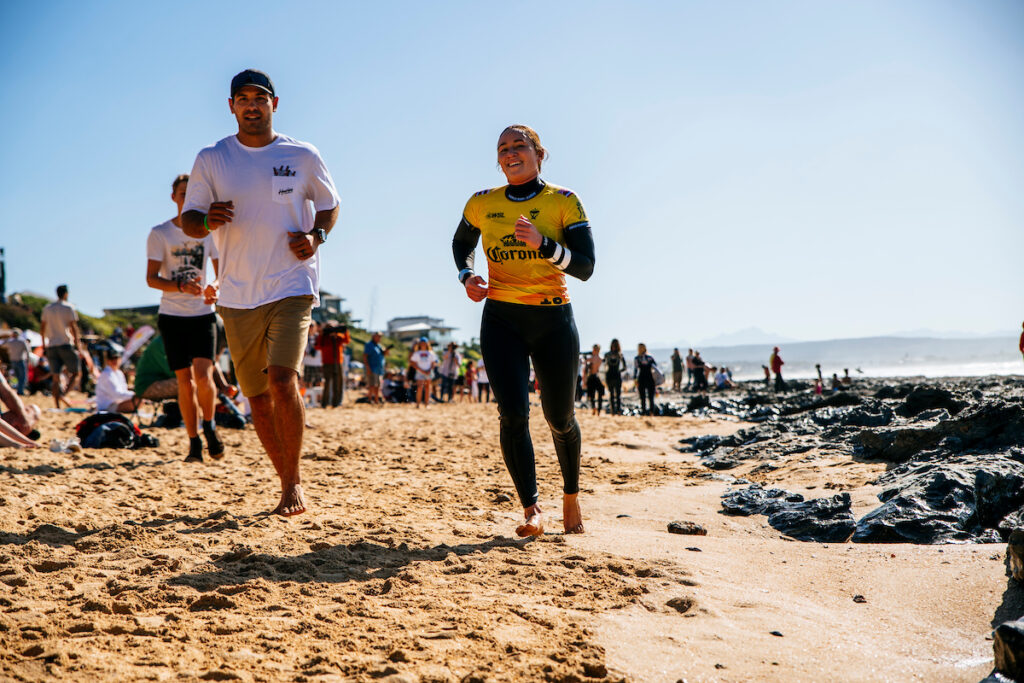 JEFFREYS BAY, EASTERN CAPE, SOUTH AFRICA - JULY 18: Five-time WSL Champion Carissa Moore of Hawaii after surfing in Heat 1 of the Elimination Round at the Corona Open J-Bay on July 18, 2023 at Jeffreys Bay, Eastern Cape, South Africa. (Photo by Beatriz Ryder/World Surf League)