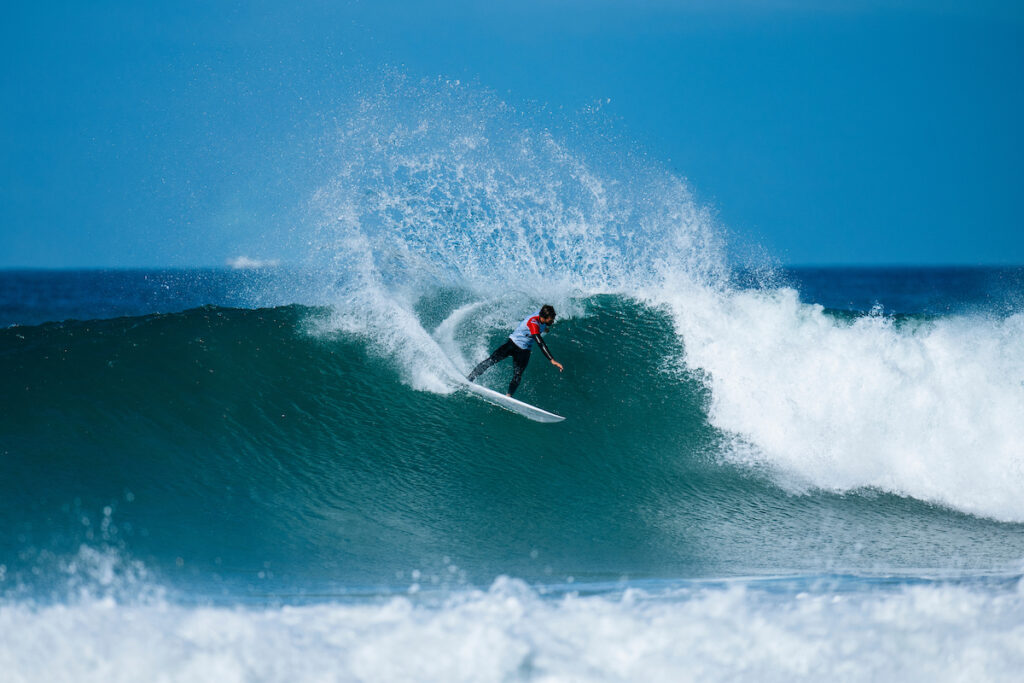 JEFFREYS BAY, EASTERN CAPE, SOUTH AFRICA - JULY 18: Ian Gentil of Hawaii surfs in Heat 1 of the Round of 16 at the Corona Open J-Bay on July 18, 2023 at Jeffreys Bay, Eastern Cape, South Africa. (Photo by Beatriz Ryder/World Surf League)