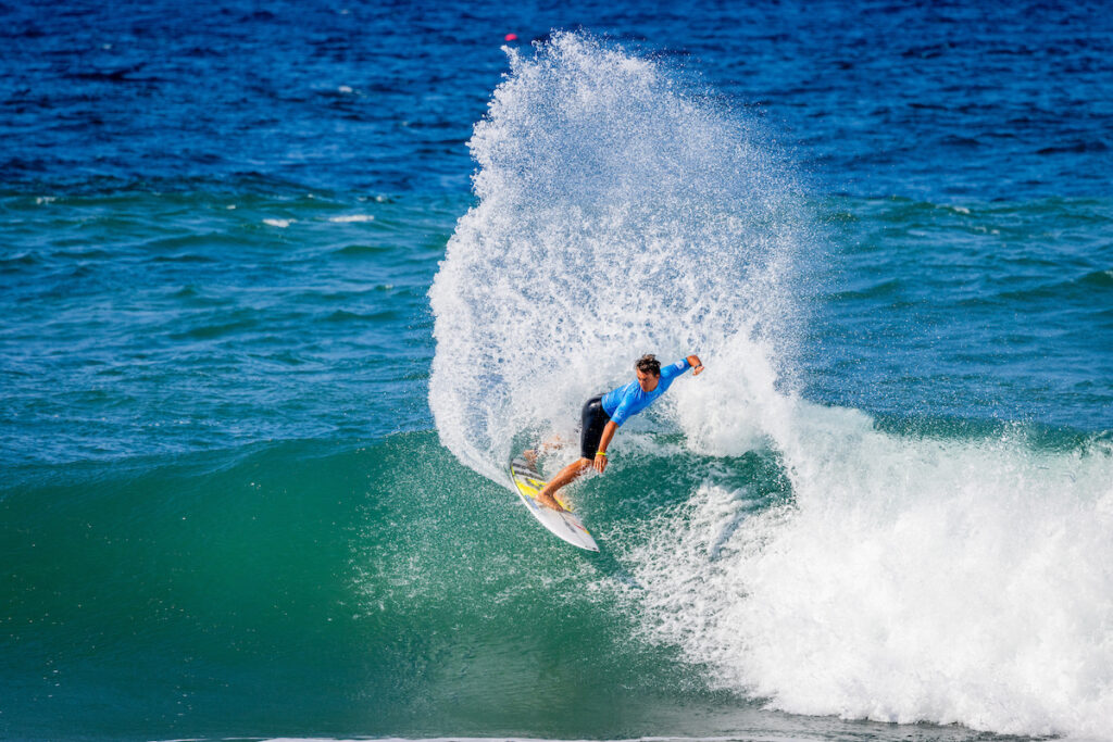 BALLITO, KWAZULU-NATAL, SOUTH AFRICA - JULY 6: Kauli Vaast of France surfs in Heat 8 of the Round of 16 at the Ballito Pro on July 6, 2023 at Ballito, Kwazulu-Natal, South Africa. (Photo by Pierre Tostee/World Surf League)