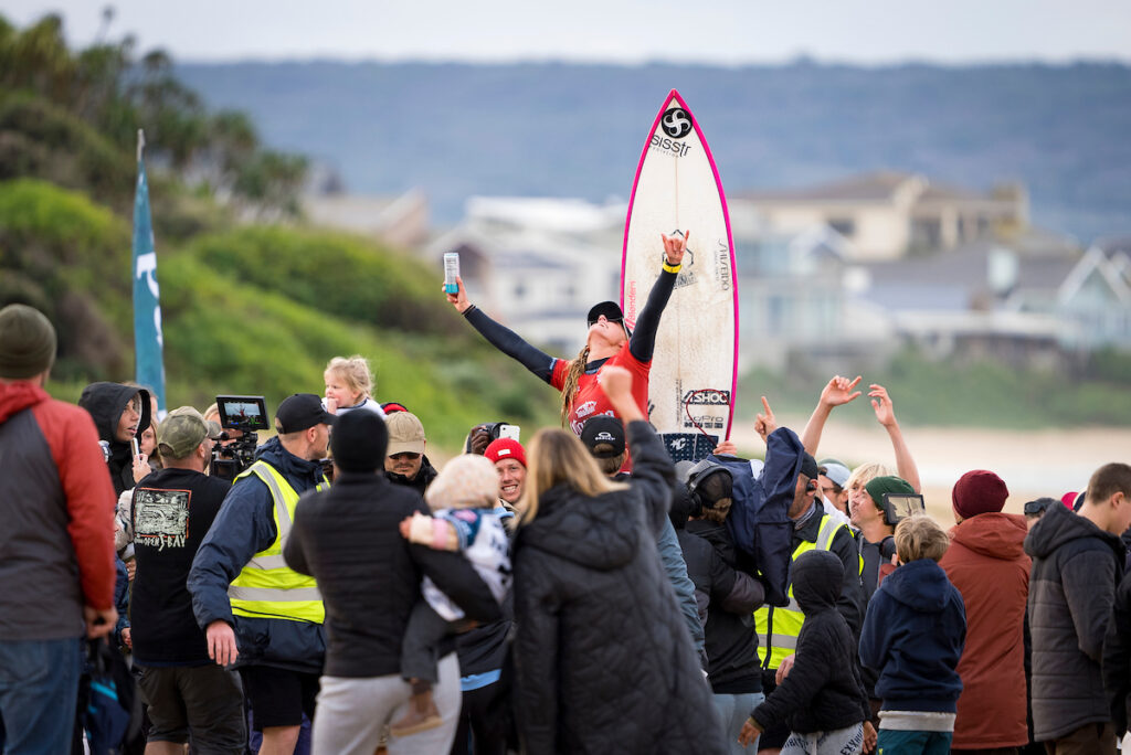 JEFFREYS BAY, EASTERN CAPE, SOUTH AFRICA - JULY 19: Lakey Peterson of the United States wins the Corona Open J-Bay on July 19, 2023 at Jeffreys Bay, Eastern Cape, South Africa. (Photo by Alan Van Gysen/World Surf League)