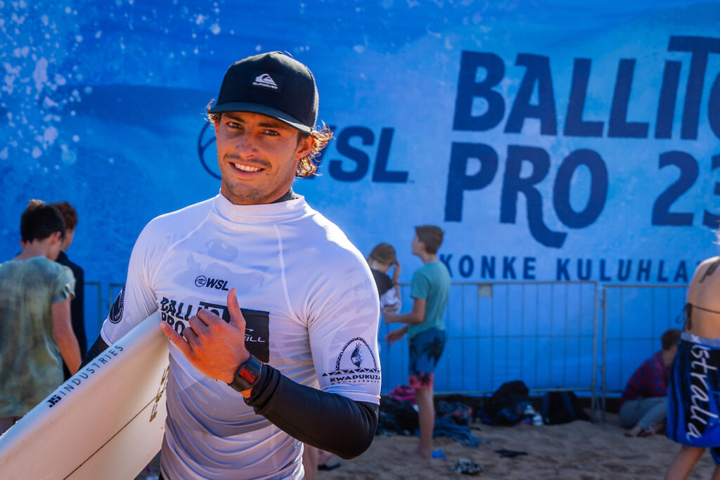 BALLITO, KWAZULU-NATAL, SOUTH AFRICA - JULY 3: Marco Mignot of France after surfing in Heat 9 of the Round of 64 at the Ballito Pro on July 3, 2023 at Ballito, Kwazulu-Natal, South Africa. (Photo by Pierre Tostee/World Surf League)