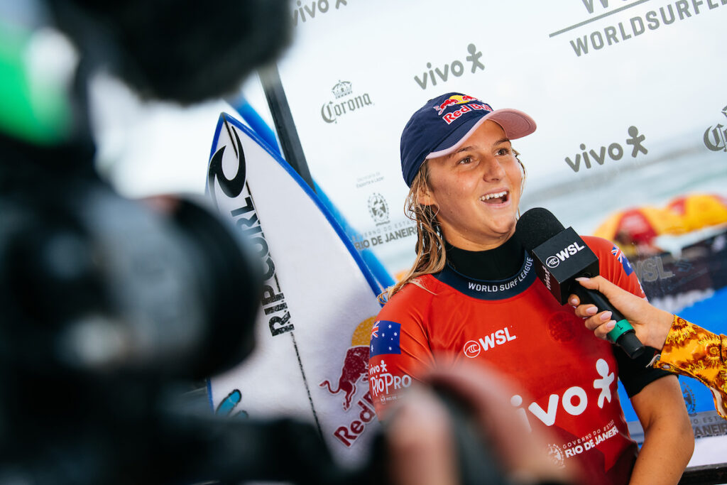 SAQUAREMA, RIO DE JANEIRO, BRAZIL - JUNE 30: Molly Picklum of Australia after surfing in Heat 3 of the Elimination Round at the VIVO Rio Pro on June 30, 2023 at Saquarema, Rio De Janeiro, Brazil. (Photo by Thiago Diz/World Surf League)