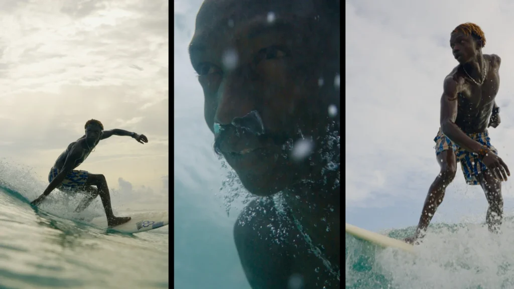 Dame Samb surfer Sénégalais en plaine action sur les vagues de Dakar.